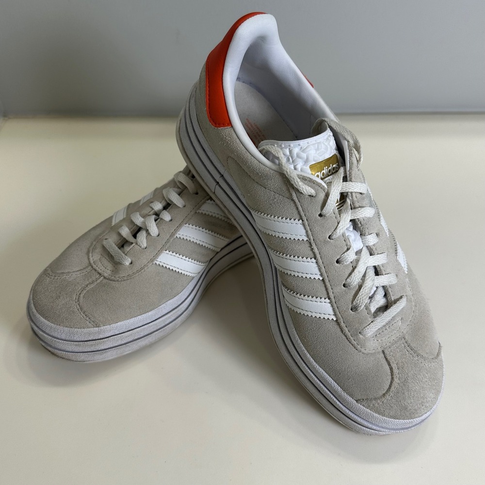 Adidas Gazelle Bold Grey‎ White Orange Platform Sneakers IG8671 Womens 7.5